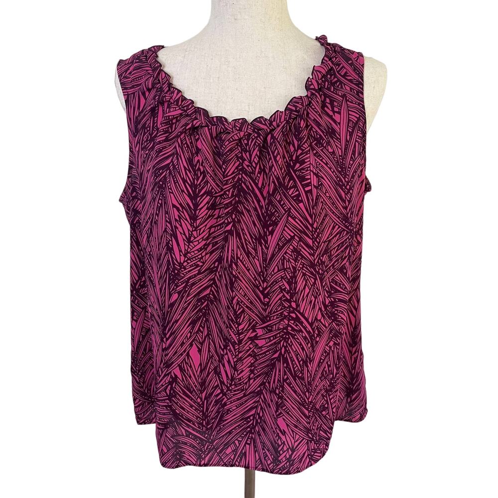 Coldwater Creek Pink/Purple Leaf Print Pull Over Blouse Sz M (10-12 )